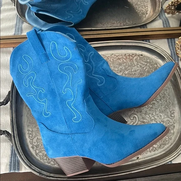 Blue Suede Western Boots - Picture 1 of 3